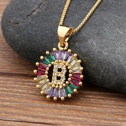 Nidin vendita calda iniziale multicolore zircone collana fascino lettera collana nome gioielli per donna uomo accessori regalo per feste