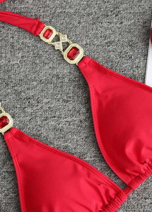 Catene di metallo con scollo all'americana Strass Diamante Bikini Costume da bagno donna Costumi da bagno femminili Due pezzi Bikini set Costume da bagno brasiliano Swim platinumshop