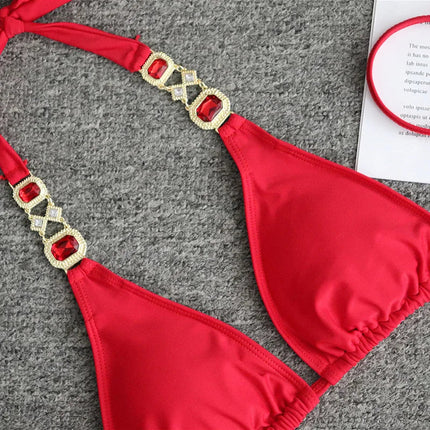 Catene di metallo con scollo all'americana Strass Diamante Bikini Costume da bagno donna Costumi da bagno femminili Due pezzi Bikini set Costume da bagno brasiliano Swim platinumshop