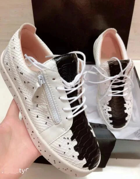 Chentel Noble Leather Men Casual Shoes Party Shoes Men High Quality Flats Splashing ink Sneakers Black White Red Colors Unisex