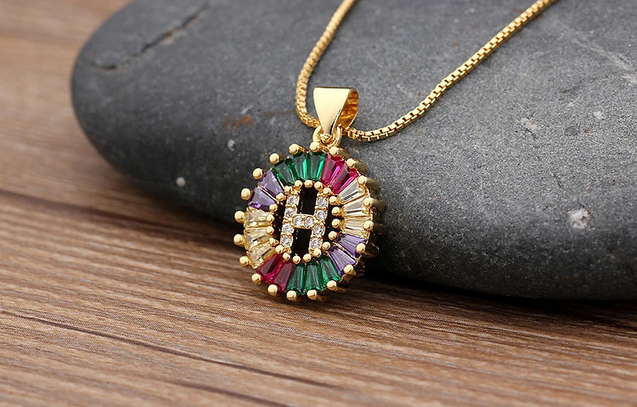 Nidin vendita calda iniziale multicolore zircone collana fascino lettera collana nome gioielli per donna uomo accessori regalo per feste