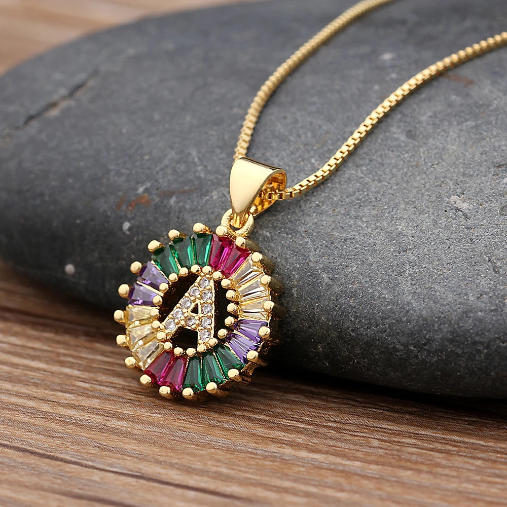 Nidin vendita calda iniziale multicolore zircone collana fascino lettera collana nome gioielli per donna uomo accessori regalo per feste