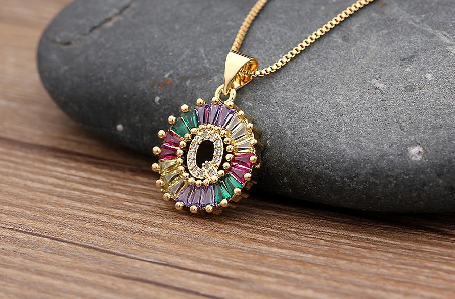 Nidin vendita calda iniziale multicolore zircone collana fascino lettera collana nome gioielli per donna uomo accessori regalo per feste