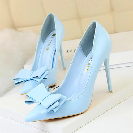 BIGTREE Rosso Blu Nero Scarpe Bowknot Dolce Donna Décolleté in morbida pelle Punta a punta Donna Tacchi alti Abito a spillo Scarpe da donna da ufficio