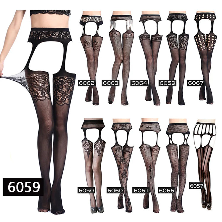 Donne Sexy Lingerie Calze Reggicalze Striscia Calze elastiche Calza a rete nera Coscia Collant velati Collant dropship
