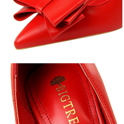BIGTREE Rosso Blu Nero Scarpe Bowknot Dolce Donna Décolleté in morbida pelle Punta a punta Donna Tacchi alti Abito a spillo Scarpe da donna da ufficio