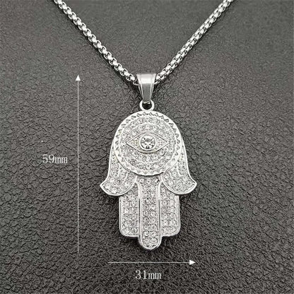 Collana con ciondolo mano di Fatima turca malocchio Hamsa Catene ghiacciate in acciaio inossidabile color oro per gioielli Hip Hop da donna
