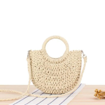 Yogodlns Borsa a tracolla intrecciata in rattan semicircolare fatta a mano Borse a tracolla a tracolla da donna estive Borsa da spiaggia piccola per ragazze Novità