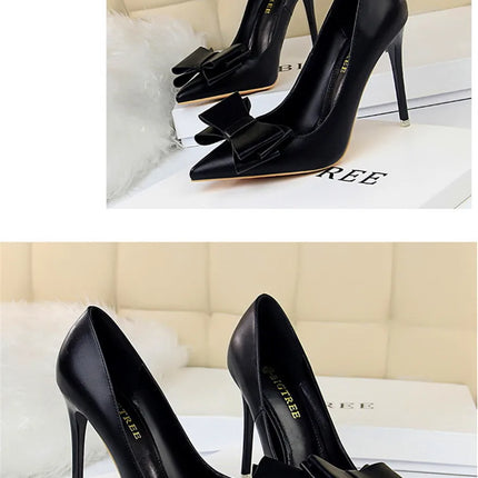 BIGTREE Rosso Blu Nero Scarpe Bowknot Dolce Donna Décolleté in morbida pelle Punta a punta Donna Tacchi alti Abito a spillo Scarpe da donna da ufficio