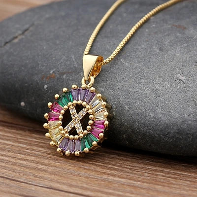 Nidin vendita calda iniziale multicolore zircone collana fascino lettera collana nome gioielli per donna uomo accessori regalo per feste