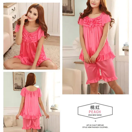 Signore Sexy Raso Di Seta Pigiama Set Donne Pigiama Set Manica Corta Pijama Set Estate Degli Indumenti Da Notte A Casa di Usura di Sonno di Usura Per delle donne platinumshop
