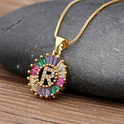 Nidin vendita calda iniziale multicolore zircone collana fascino lettera collana nome gioielli per donna uomo accessori regalo per feste