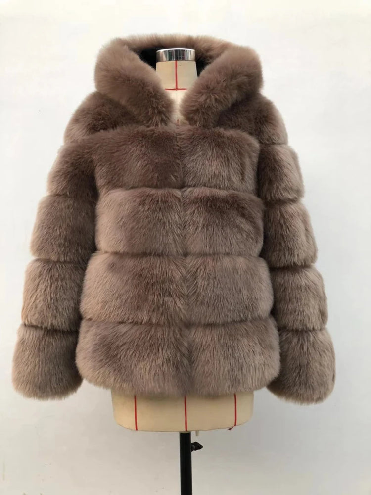 ZADORIN Winter Thick Warm Fluffy Faux Fur Coat Women Furry Hooded Long Sleeve Faux Fur Jacket Luxury Fur Coats Female Outerwears