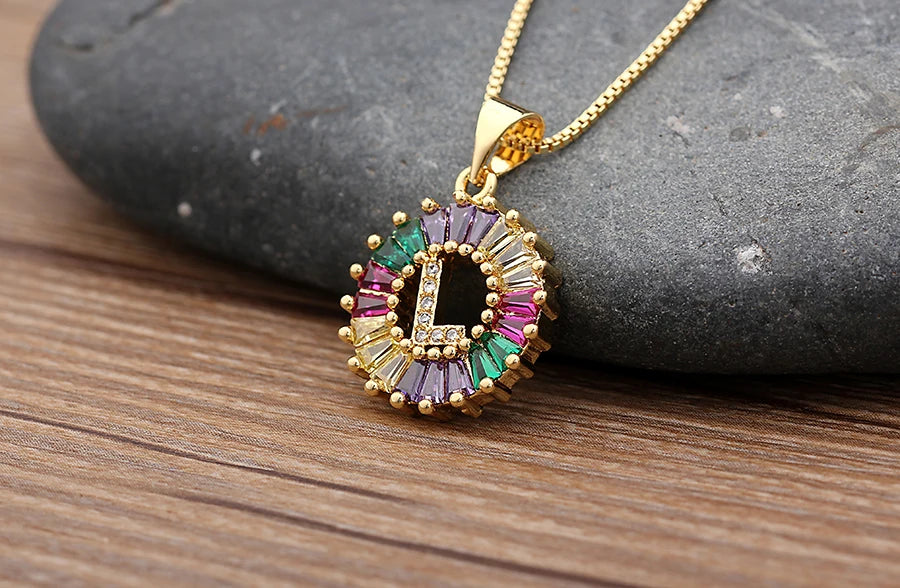 Nidin vendita calda iniziale multicolore zircone collana fascino lettera collana nome gioielli per donna uomo accessori regalo per feste