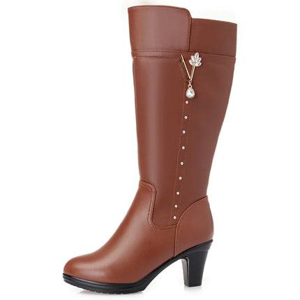 GKTINOO Winter Knee High Boots Warm Wool Fur Shoes Woman High Heels Soft Leather Non-slip Women's Winter Boots Footwear Botas