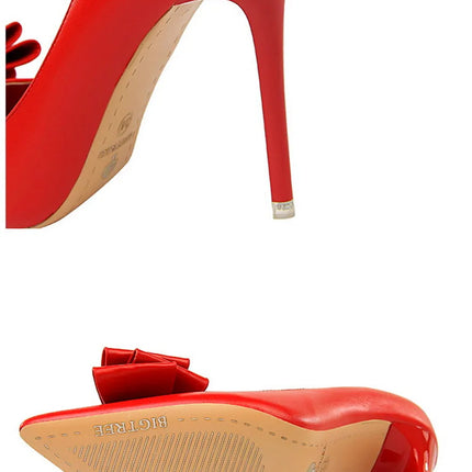 BIGTREE Rosso Blu Nero Scarpe Bowknot Dolce Donna Décolleté in morbida pelle Punta a punta Donna Tacchi alti Abito a spillo Scarpe da donna da ufficio