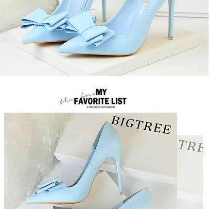 BIGTREE Rosso Blu Nero Scarpe Bowknot Dolce Donna Décolleté in morbida pelle Punta a punta Donna Tacchi alti Abito a spillo Scarpe da donna da ufficio
