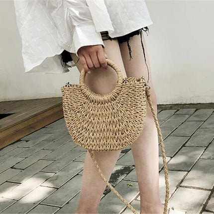 Yogodlns Borsa a tracolla intrecciata in rattan semicircolare fatta a mano Borse a tracolla a tracolla da donna estive Borsa da spiaggia piccola per ragazze Novità