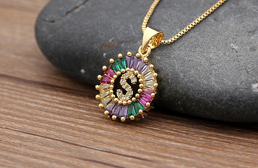 Nidin vendita calda iniziale multicolore zircone collana fascino lettera collana nome gioielli per donna uomo accessori regalo per feste