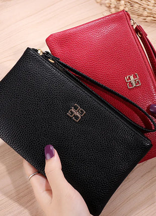 Portafoglio lungo casual da donna in pelle PU con grana litchi, tasca per telefono con cerniera, porta carte di credito, portamonete femminile