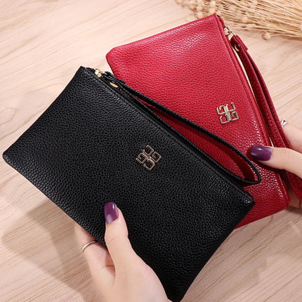 Portafoglio lungo casual da donna in pelle PU con grana litchi, tasca per telefono con cerniera, porta carte di credito, portamonete femminile