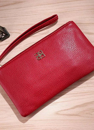 Portafoglio lungo casual da donna in pelle PU con grana litchi, tasca per telefono con cerniera, porta carte di credito, portamonete femminile