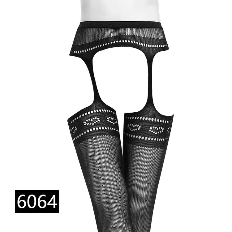 Donne Sexy Lingerie Calze Reggicalze Striscia Calze elastiche Calza a rete nera Coscia Collant velati Collant dropship
