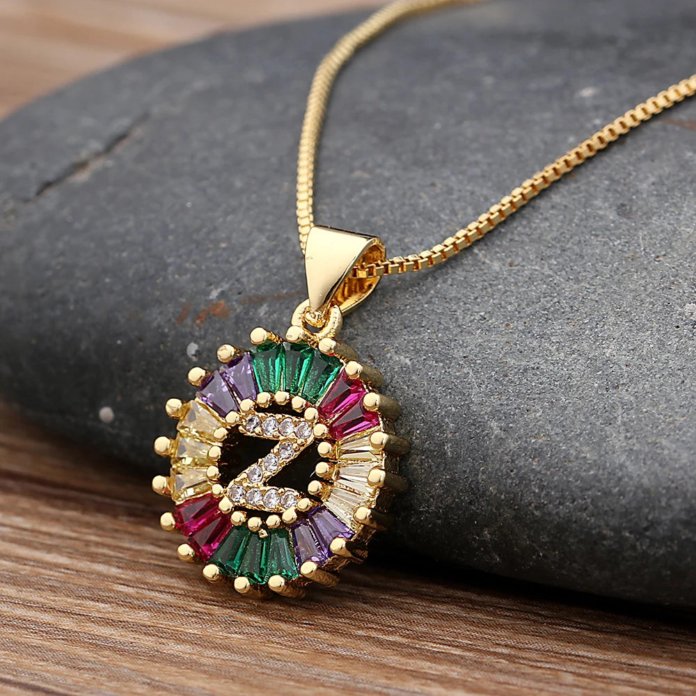 Nidin vendita calda iniziale multicolore zircone collana fascino lettera collana nome gioielli per donna uomo accessori regalo per feste