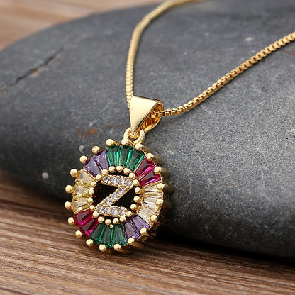 Nidin vendita calda iniziale multicolore zircone collana fascino lettera collana nome gioielli per donna uomo accessori regalo per feste