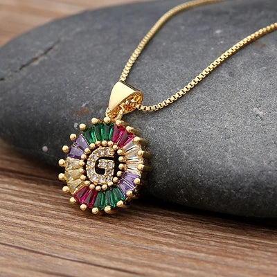 Nidin vendita calda iniziale multicolore zircone collana fascino lettera collana nome gioielli per donna uomo accessori regalo per feste