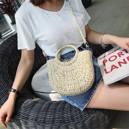 Yogodlns Borsa a tracolla intrecciata in rattan semicircolare fatta a mano Borse a tracolla a tracolla da donna estive Borsa da spiaggia piccola per ragazze Novità