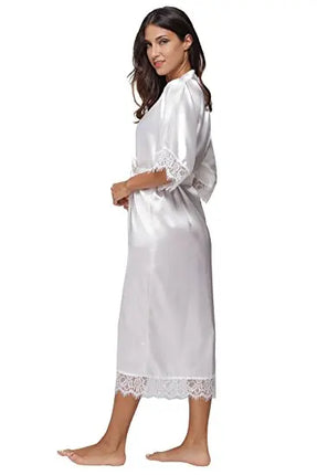Estate Patchwork di pizzo Raso Kimono Robe Indumenti da notte sexy Lingerie Camicie Donna Camicia da notte lunga in seta Abiti da damigella d'onore da sposa