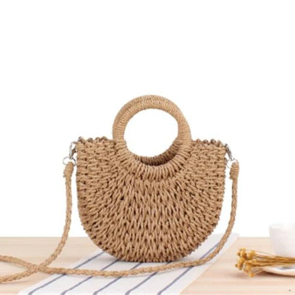 Yogodlns Borsa a tracolla intrecciata in rattan semicircolare fatta a mano Borse a tracolla a tracolla da donna estive Borsa da spiaggia piccola per ragazze Novità