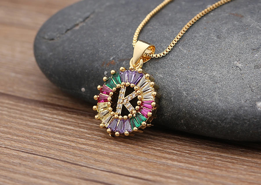 Nidin vendita calda iniziale multicolore zircone collana fascino lettera collana nome gioielli per donna uomo accessori regalo per feste