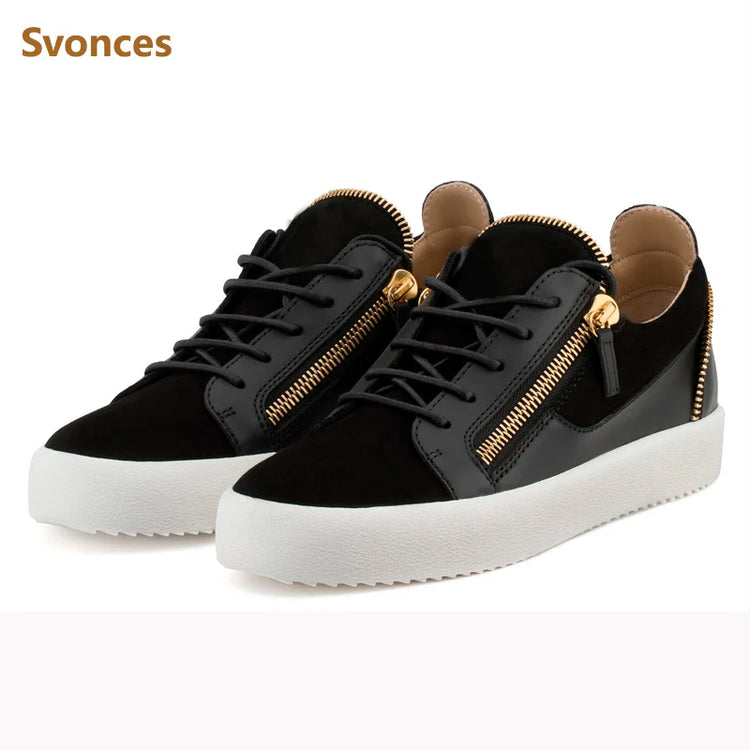 Unisex Black Casual Sneakers Man Metal Zipper Designer White Flat Platform Comfortable Shoes Low-heeled Female Shoe Euro Size 45