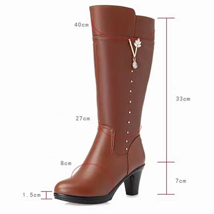 GKTINOO Winter Knee High Boots Warm Wool Fur Shoes Woman High Heels Soft Leather Non-slip Women's Winter Boots Footwear Botas