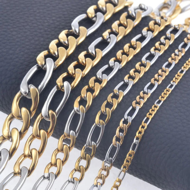Width 3.0mm-7.5mm Statement Stainless Steel Necklace Vintage Figaro Chains Women Silver and Gold Color Tone Wholesale PlatiNum