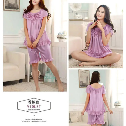 Signore Sexy Raso Di Seta Pigiama Set Donne Pigiama Set Manica Corta Pijama Set Estate Degli Indumenti Da Notte A Casa di Usura di Sonno di Usura Per delle donne platinumshop