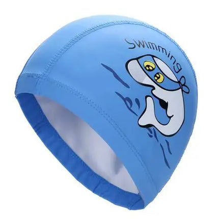 Cuffia da nuoto per bambini Tessuto PU impermeabile Simpatico cartone animato Animale Delfino Proteggi le orecchie Capelli lunghi Ragazzi Ragazze Cuffia da piscina Cappello