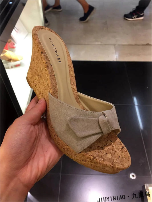 2019 Fashion Slippers Women Summer Shoes High Heel9.5cm Flock Platform Sandals Ladies Wedges Sandals Flip Flops Female Shoes