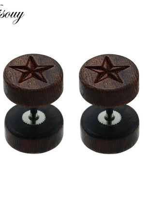 Alisouy 2PC Moda Orecchini a bottone in legno Orecchini Marrone naturale Nero 8 10 12mm Punk Bilanciere Tappi per le orecchie finti Brincos per le donne degli uomini platinumshop