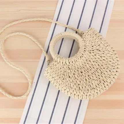 Yogodlns Borsa a tracolla intrecciata in rattan semicircolare fatta a mano Borse a tracolla a tracolla da donna estive Borsa da spiaggia piccola per ragazze Novità