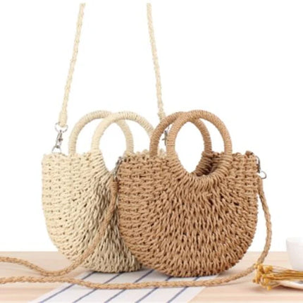 Yogodlns Borsa a tracolla intrecciata in rattan semicircolare fatta a mano Borse a tracolla a tracolla da donna estive Borsa da spiaggia piccola per ragazze Novità
