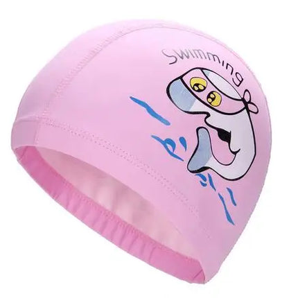 Cuffia da nuoto per bambini Tessuto PU impermeabile Simpatico cartone animato Animale Delfino Proteggi le orecchie Capelli lunghi Ragazzi Ragazze Cuffia da piscina Cappello