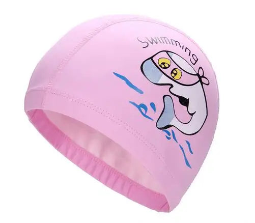 Cuffia da nuoto per bambini Tessuto PU impermeabile Simpatico cartone animato Animale Delfino Proteggi le orecchie Capelli lunghi Ragazzi Ragazze Cuffia da piscina Cappello