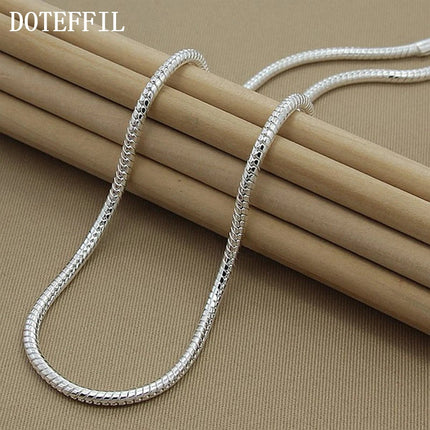 DOTEFFIL 925 Sterling Silver 16/18/20/24/22/24/26/30 Inch 3mm Snake Chain Necklace For Woman Man Wedding Engagement Jewelry PlatiNum