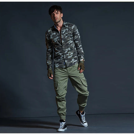 High Quality Khaki Casual Pants Men Tactical Joggers Camouflage Cargo Pants Multi-Pocket Fashions Black Army Trousers Work Wear
