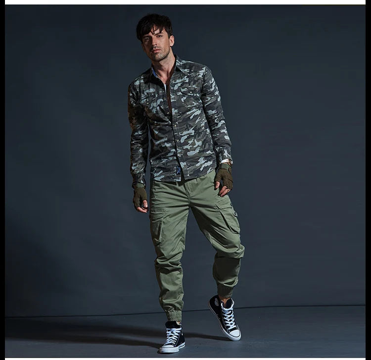 High Quality Khaki Casual Pants Men Tactical Joggers Camouflage Cargo Pants Multi-Pocket Fashions Black Army Trousers Work Wear