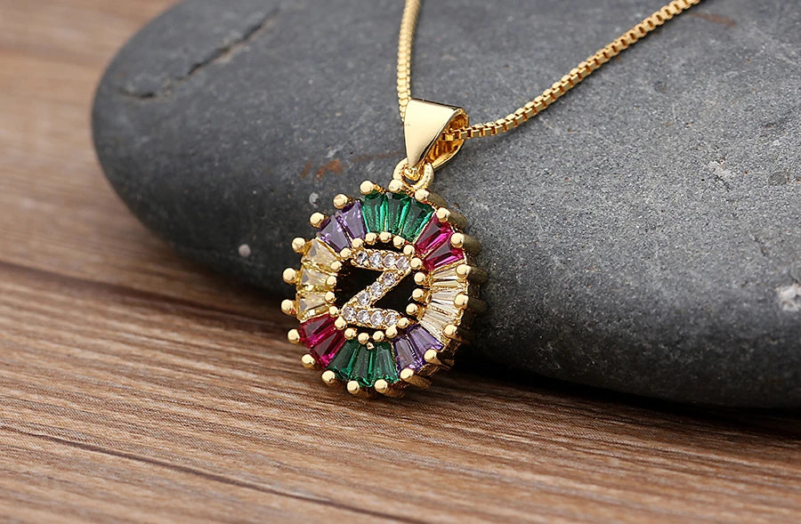 Nidin vendita calda iniziale multicolore zircone collana fascino lettera collana nome gioielli per donna uomo accessori regalo per feste