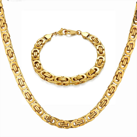 Set di catene a scatola bizantina Hip Hop Set di gioielli in acciaio inossidabile massiccio color oro per uomo / donna 2019 Vendita calda Collana e bracciale RU platinumshop
